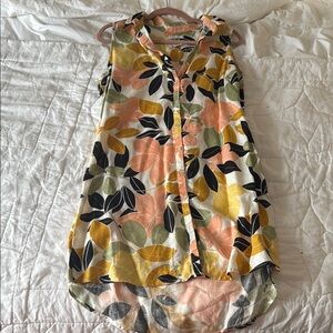 Rachel Zoe Gold and Orange Floral Tunic with Peter Pan Collar